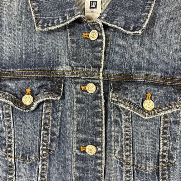 Vintage Y2K Gap Denim Button Up Painted Flower On Back Jean Jacket #1246 SZ LG - Picture 2 of 5